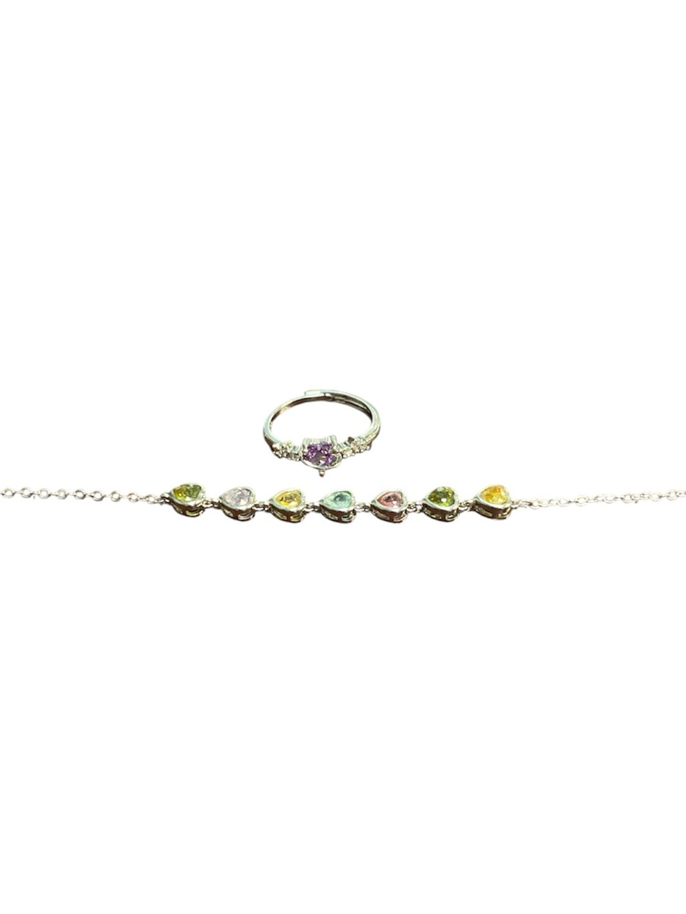 NWOT Sterling Silver Multicolor Teardrop Bracelet & Adjustable Set